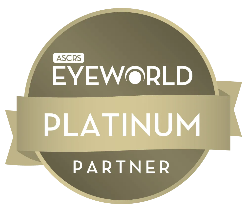 ASCRS EyeWorld Platinum Partner circular badge with ribbon design.
