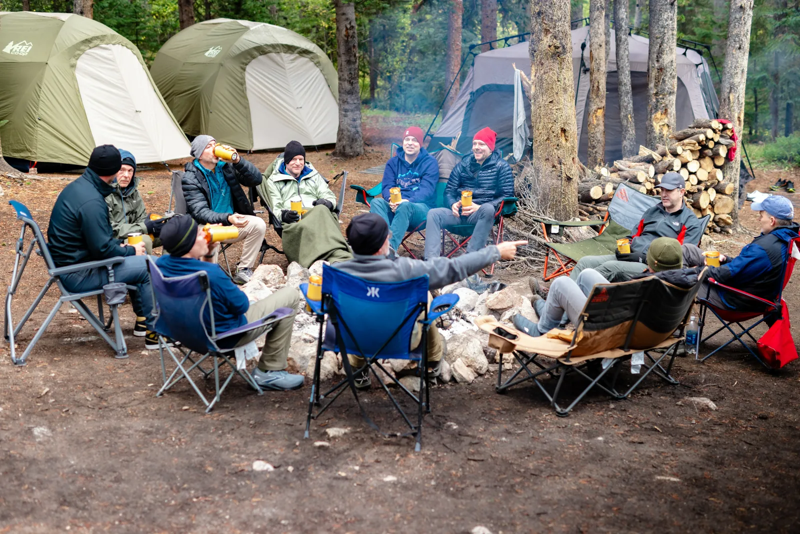 Camp chairs around the fire ring