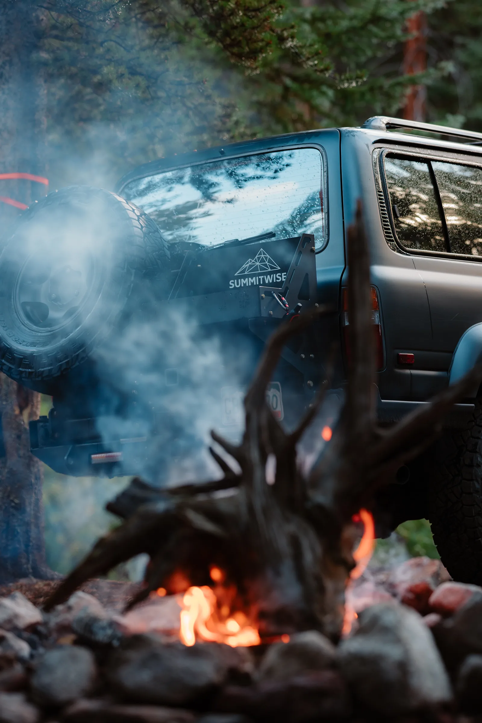 The Summitwise Land Cruiser behind the campfire