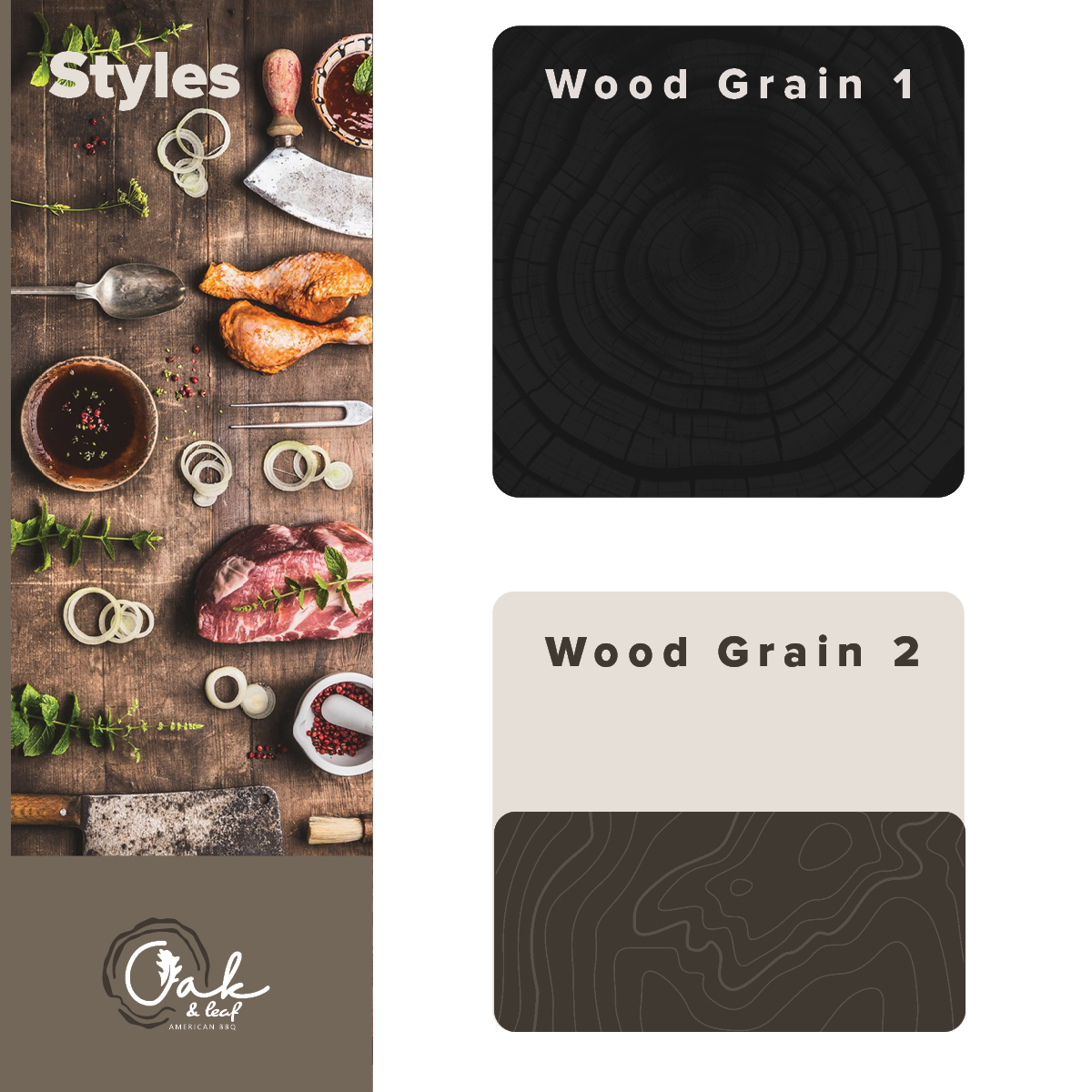 Oak & Leaf BBQ brand guide, packaging applications