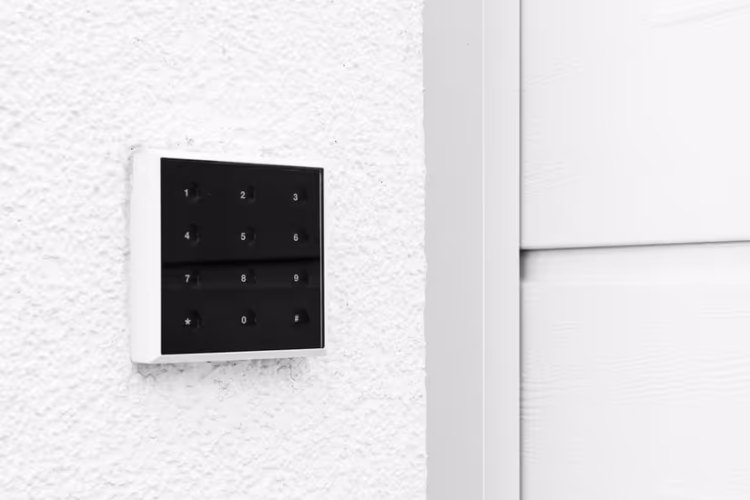 A modern garage door opener access pad. 