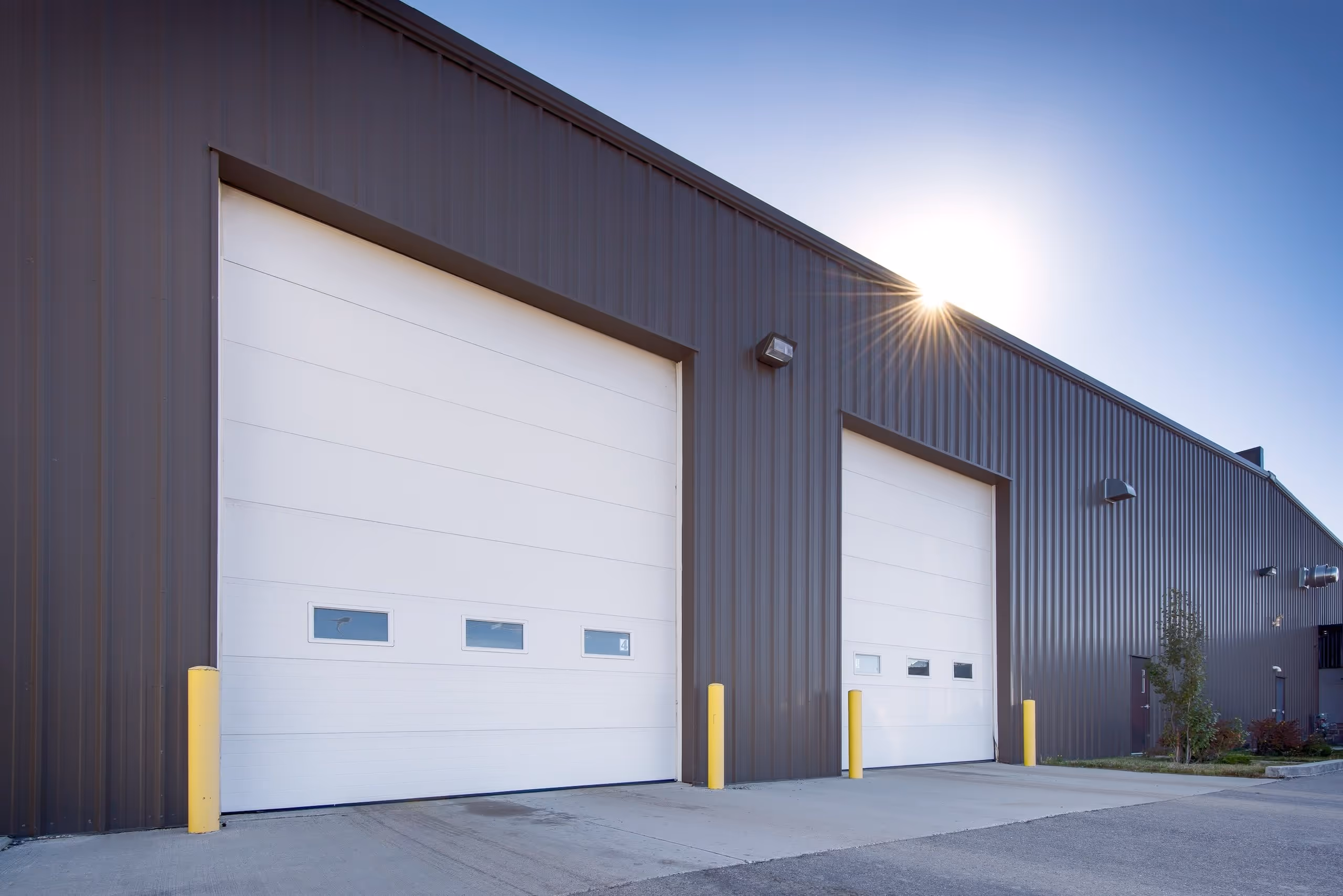 A commercial grade garage door installed at a warehouse.