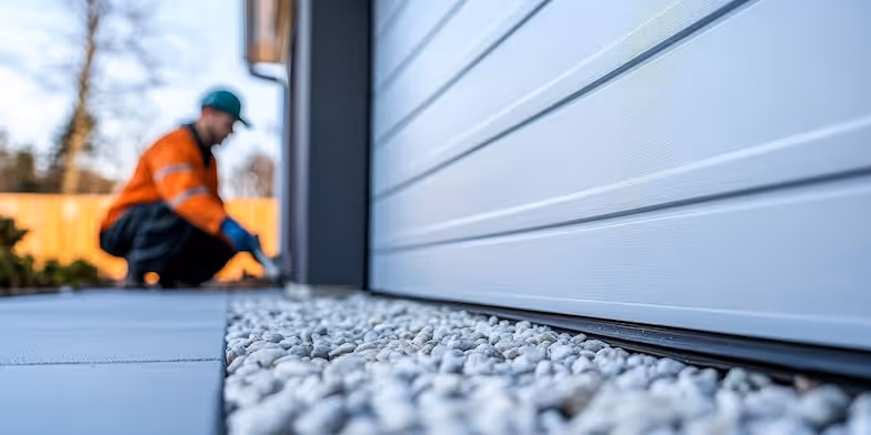 A technician working on a newly installed garage door.