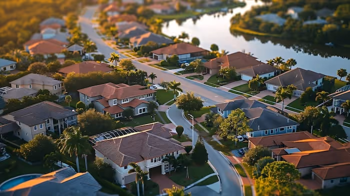 Drone shot of a neighborhood in Florida.