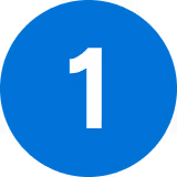 White number 1 centered inside a solid blue circle.