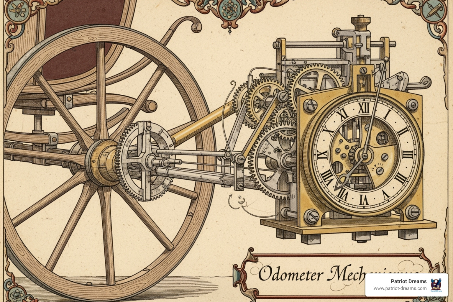 A diagram of Franklin's odometer - Benjamin Franklin's Greatest Inventions That Changed the World