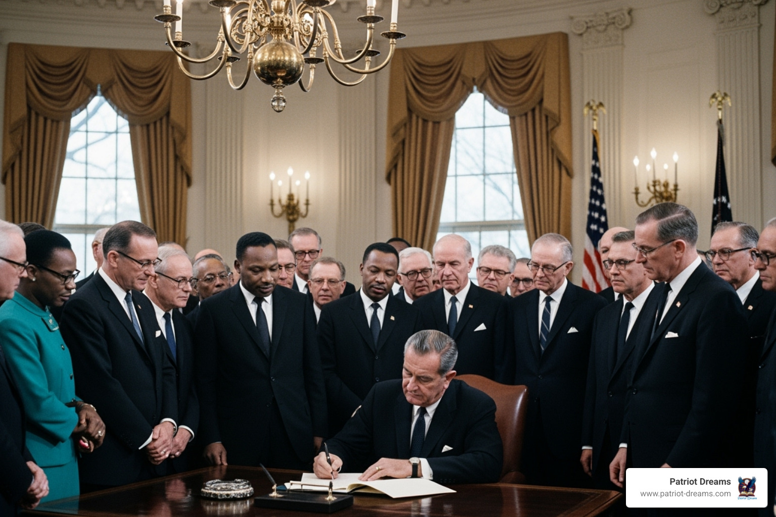 President Lyndon B. Johnson signing the Civil Rights Act of 1964 with Martin Luther King Jr. behind him - Martin Luther King Jr.: The Dream, The Struggle, The Legacy
