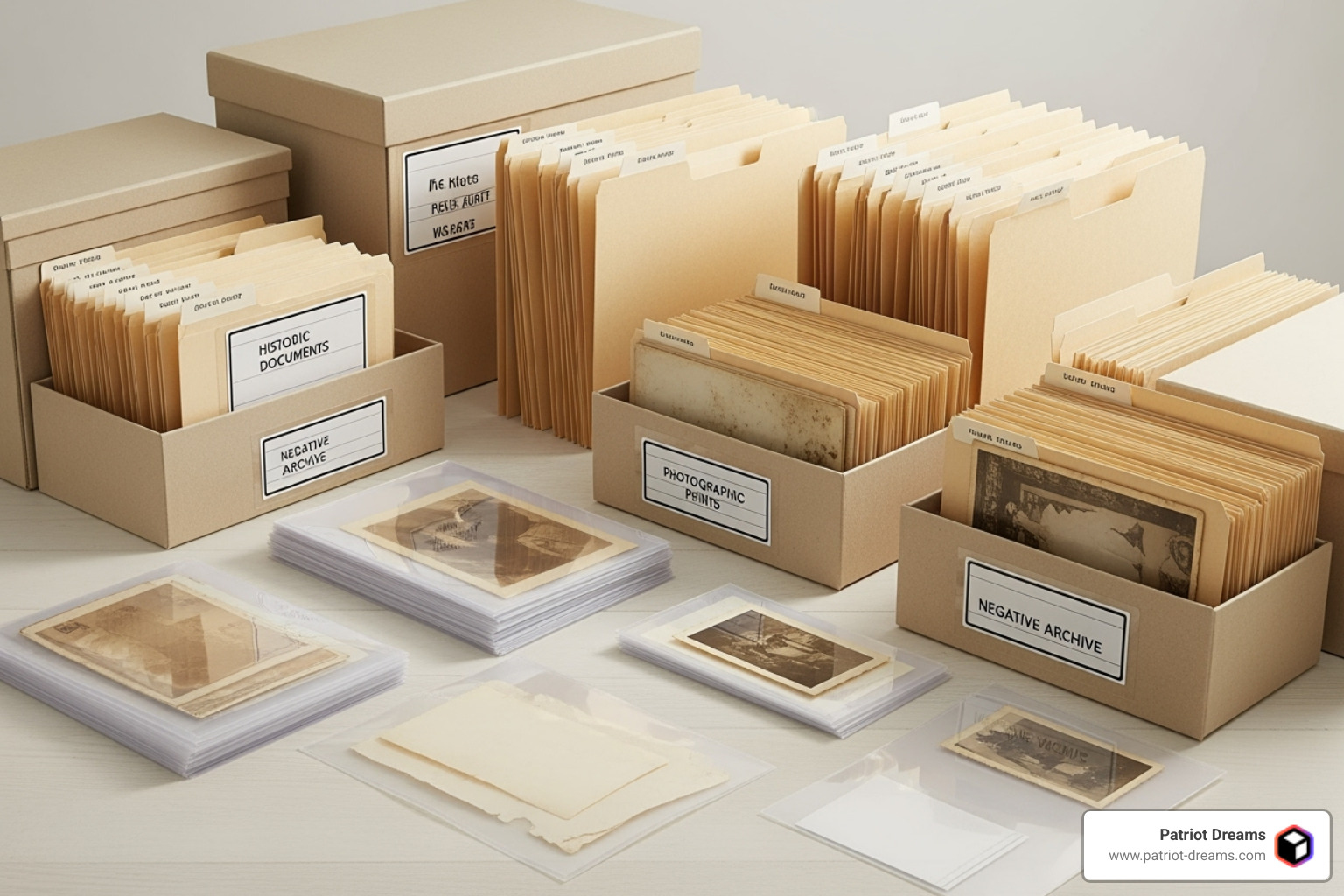 archival-quality storage boxes, acid-free folders, and polyester sleeves - Family history preservation