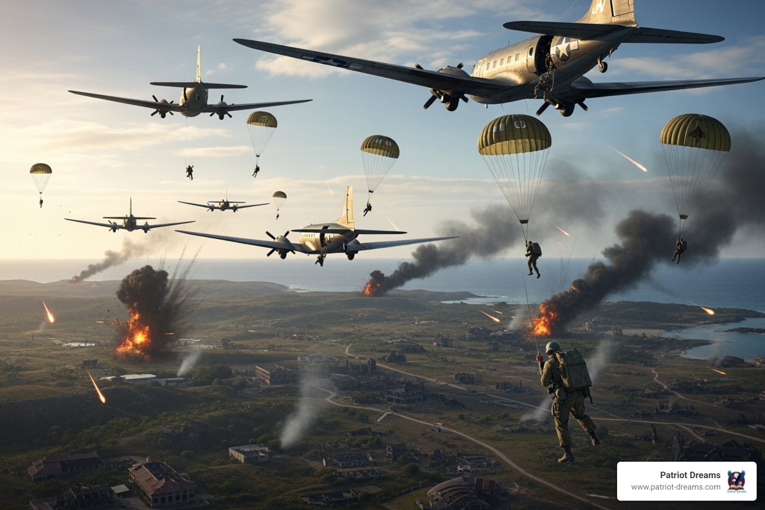 Paratroopers landing on Corregidor - General Jonathan Wainwright: The Hero of Bataan's Defiance