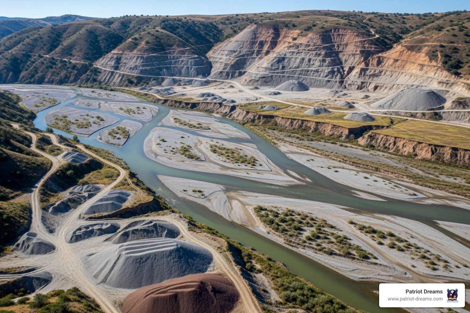 A river landscape altered by hydraulic mining - California Gold Rush A river landscape altered by hydraulic mining - California Gold Rush