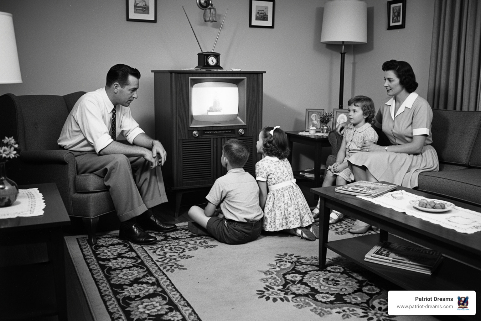1950s family gathered around a new television set - When Film Becomes History: How Movies Shape Our View of America 1950s family gathered around a new television set - When Film Becomes History: How Movies Shape Our View of America
