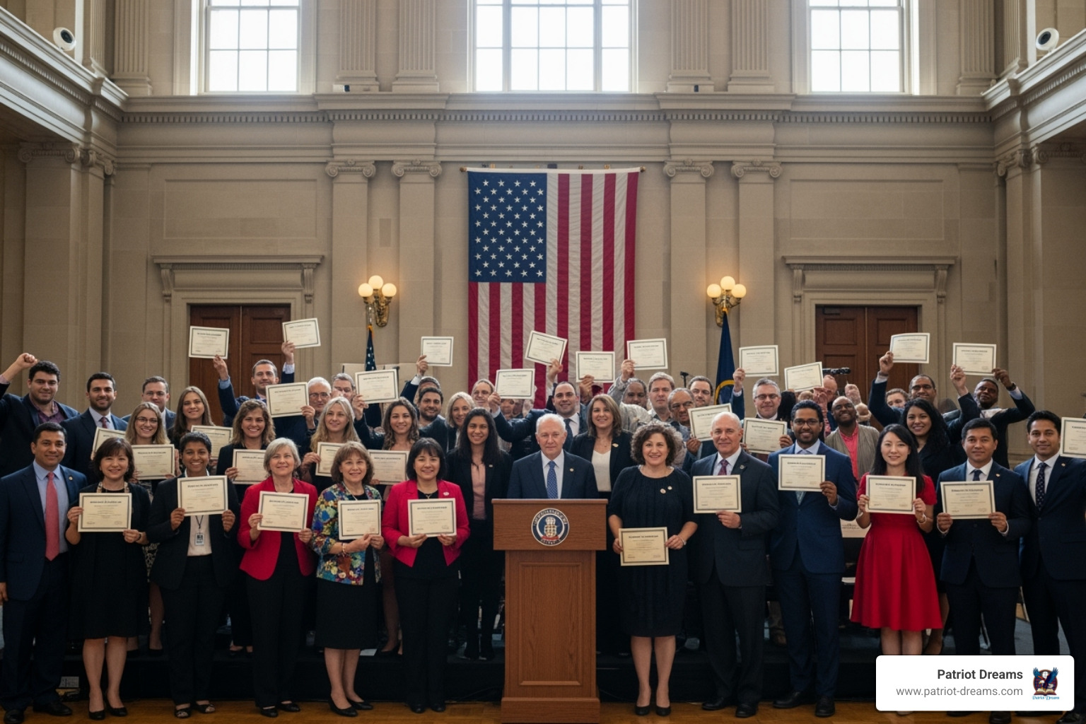of a naturalization ceremony with smiling new citizens - Why the American Dream Still Resonates: A Cultural Deep-Dive