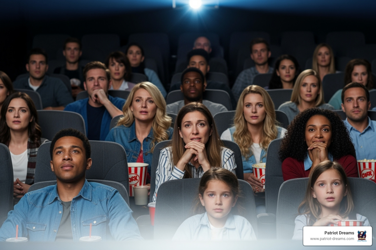 Diverse group of people watching a movie in a theater, their faces showing empathy - When Good Guys Weren't So Simple: Anti-heroes in American Culture Diverse group of people watching a movie in a theater, their faces showing empathy - When Good Guys Weren't So Simple: Anti-heroes in American Culture