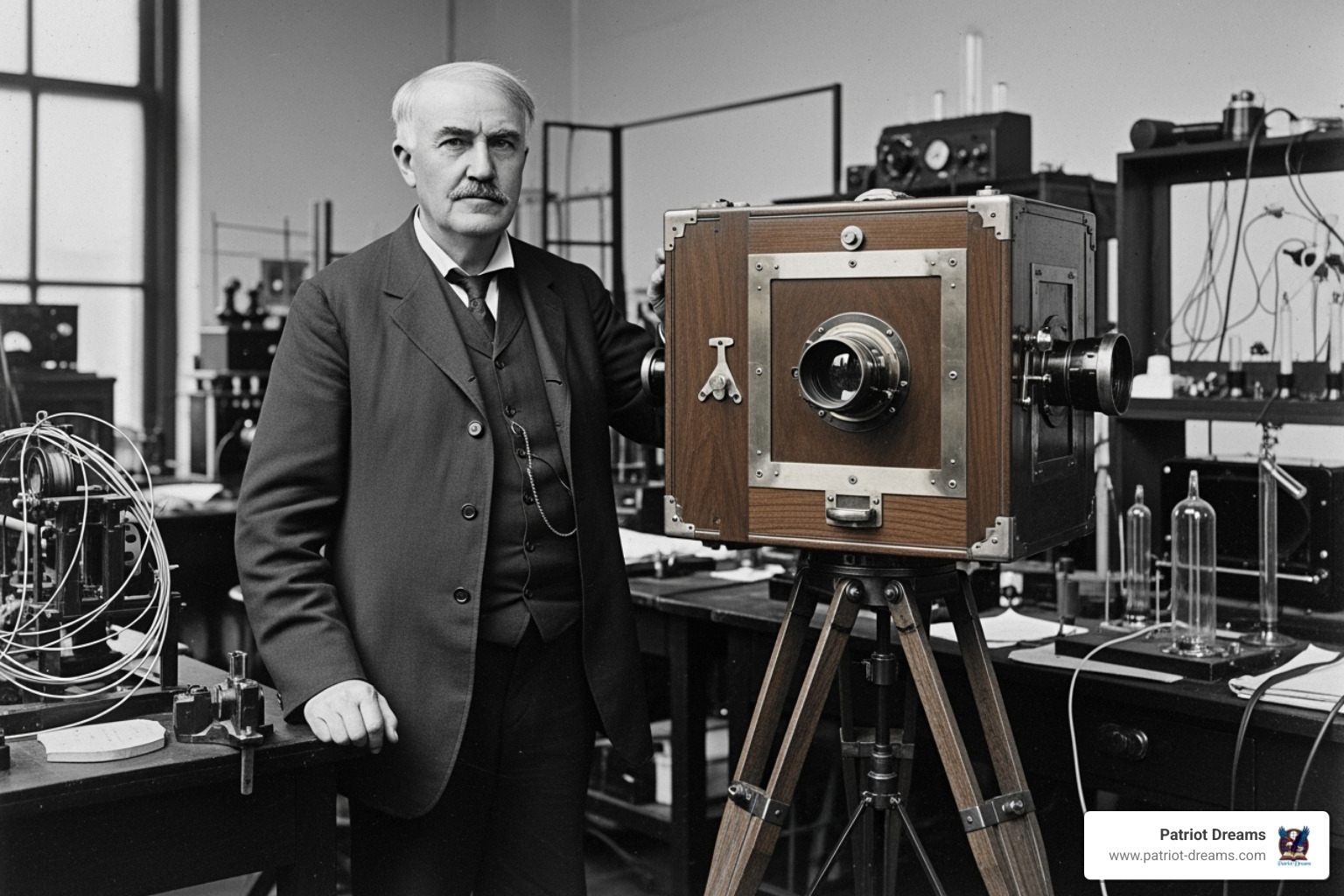 Thomas Edison with his Kinetograph - The Industrial Ages in Hollywood: How Movies Portray America's Manufacturing Boom