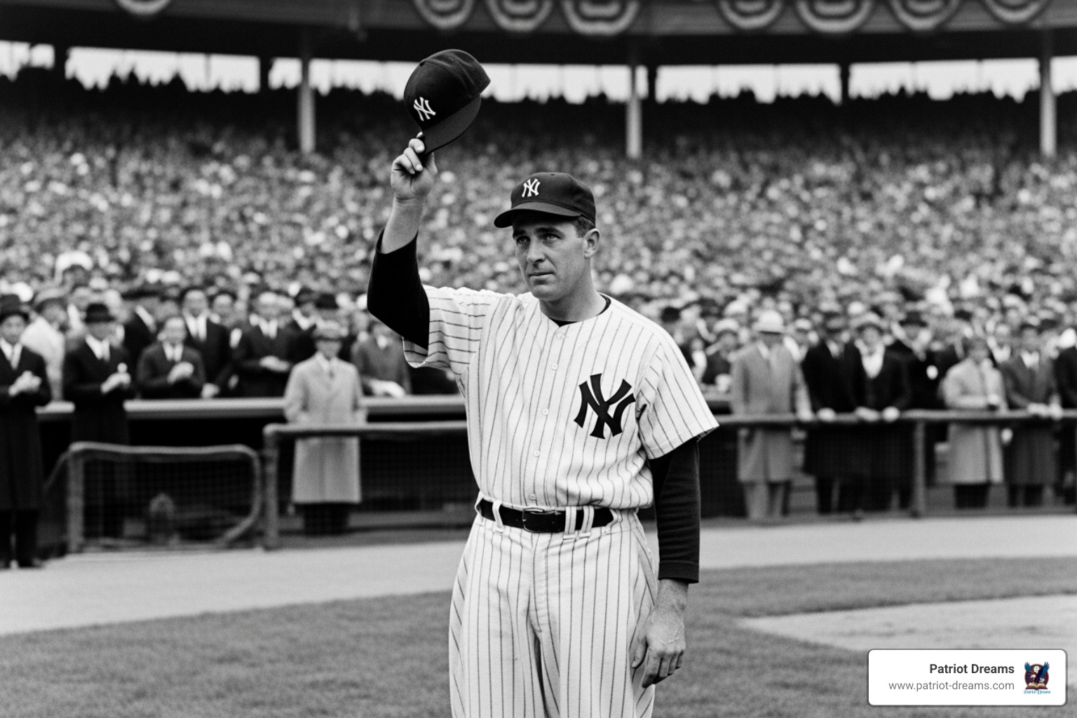 Lou Gehrig tipping his cap during his "Luckiest Man" speech - The First Baseball Game Ever Played — and Why It Still Defines the American Spirit Lou Gehrig tipping his cap during his "Luckiest Man" speech - The First Baseball Game Ever Played — and Why It Still Defines the American Spirit