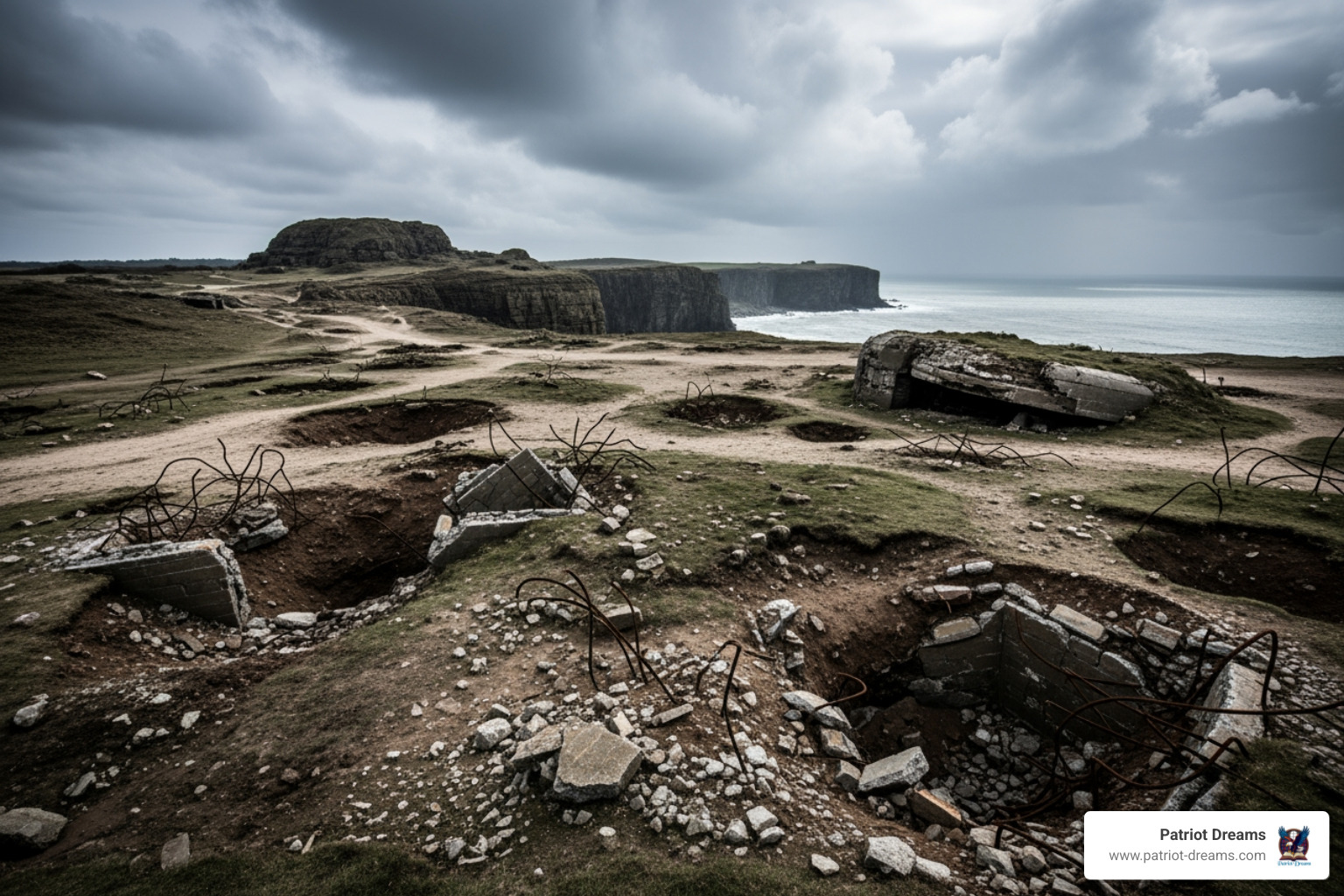 Battered landscape of Pointe du Hoc after battle - Scaling the Cliffs of Hell: The D-Day Heroism of the 2nd Ranger Battalion