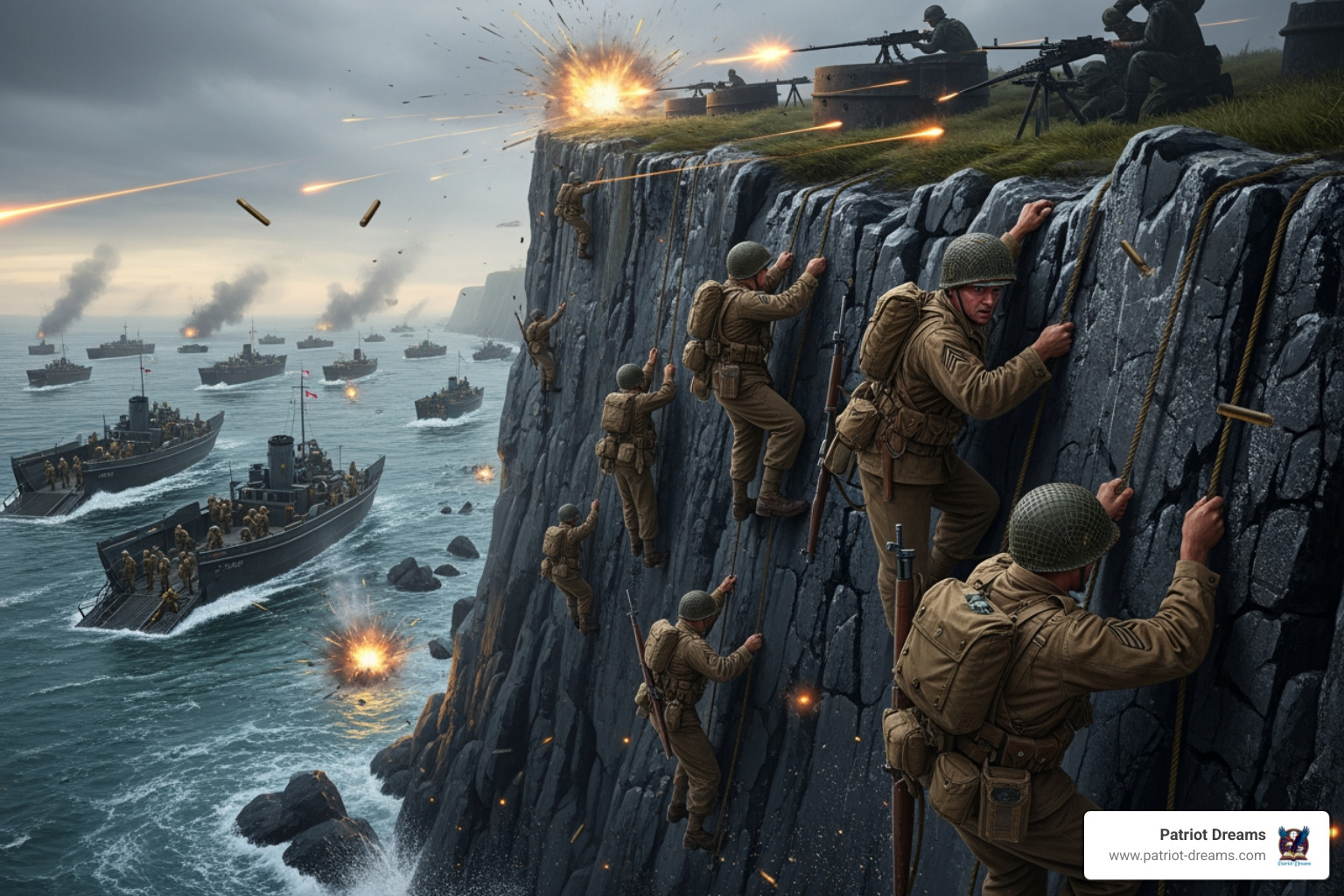 Rangers climbing cliffs under fire - Scaling the Cliffs of Hell: The D-Day Heroism of the 2nd Ranger Battalion