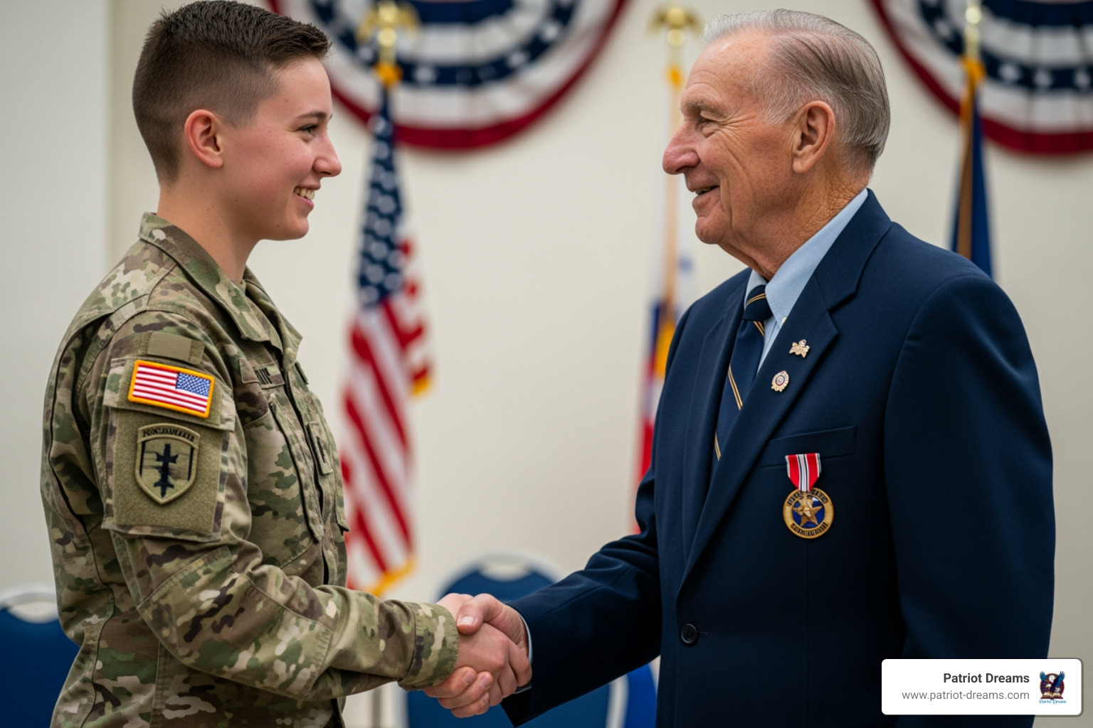 Young recruit shaking hands with a veteran - Military & Patriotism
