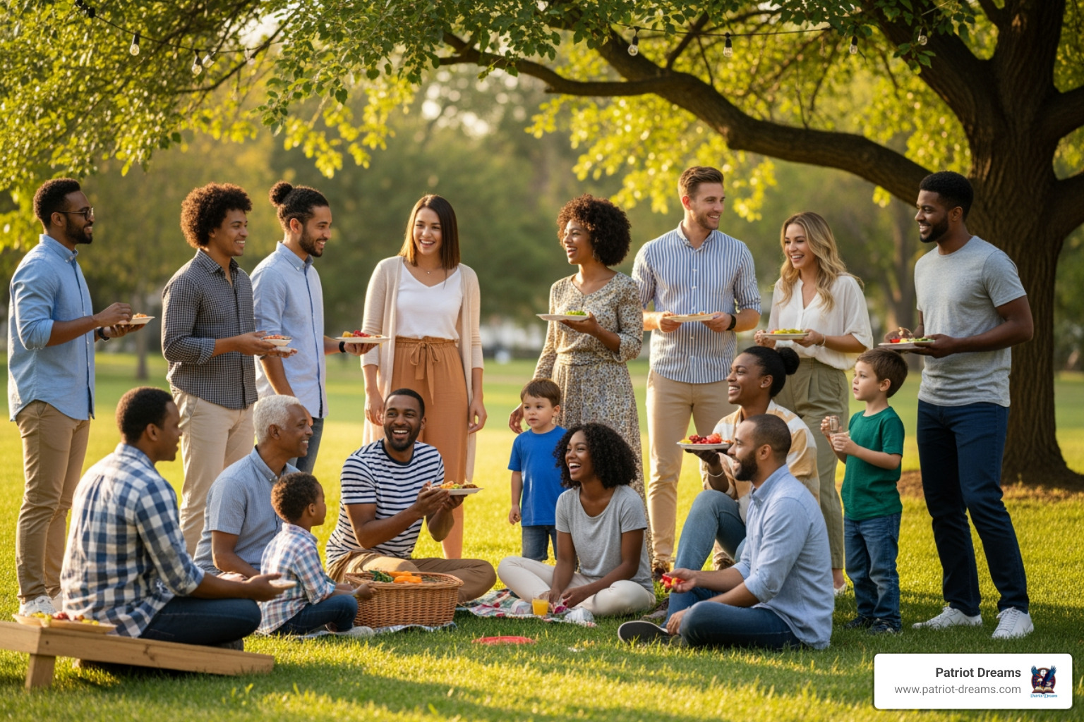 Diverse group of Americans at a community gathering - Military & Patriotism