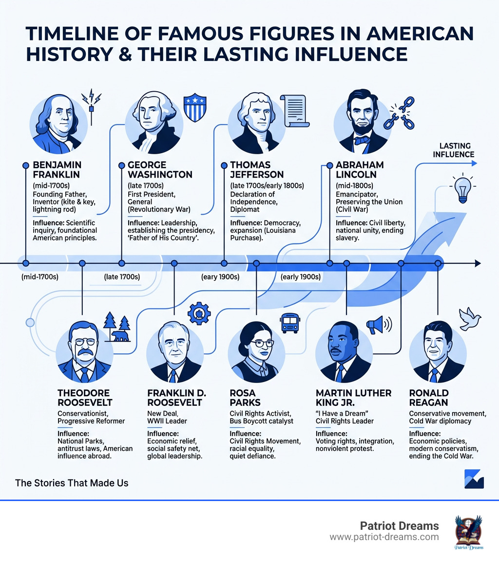 Timeline infographic of famous figures in American history and their lasting influence on the nation - famous figures in Timeline infographic of famous figures in American history and their lasting influence on the nation - famous figures in