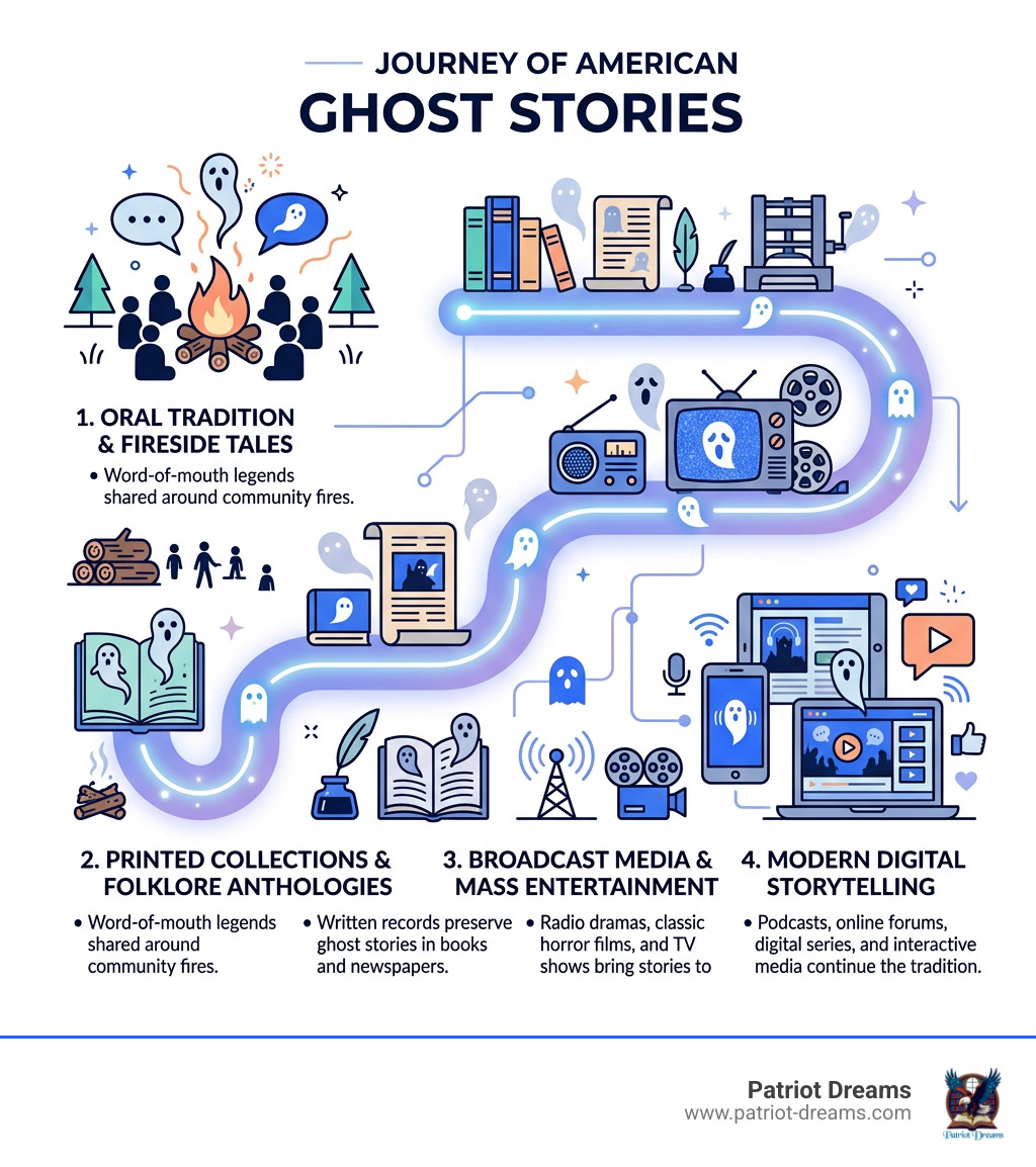 Journey of American ghost stories from oral tradition around a campfire to modern digital storytelling - American folklore