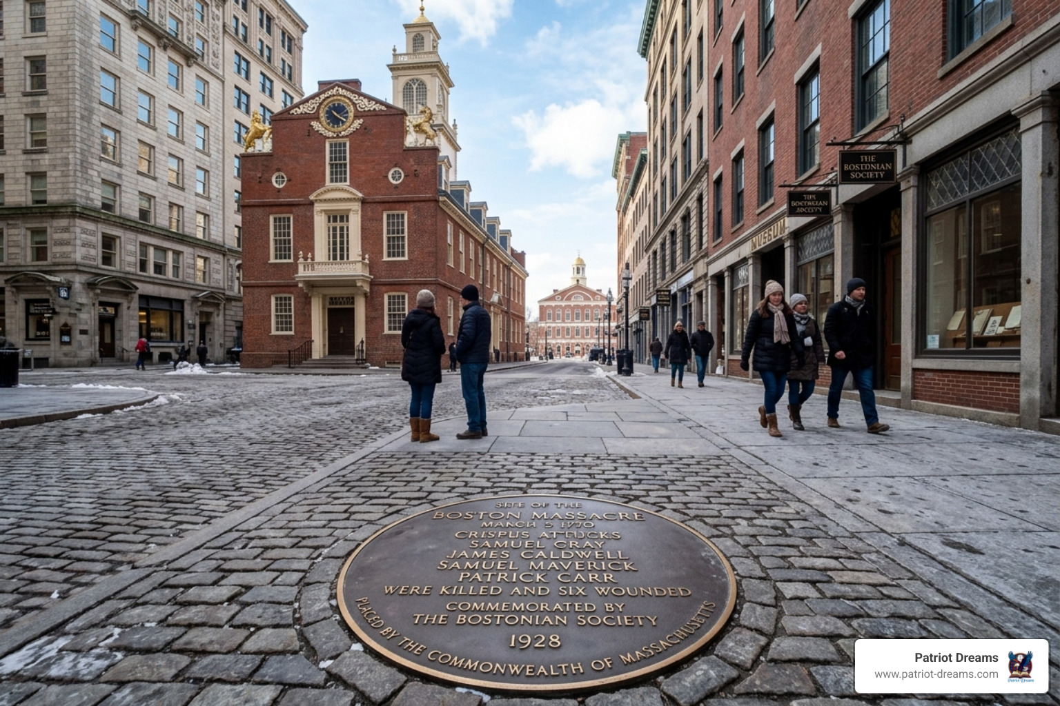 The site of the Boston Massacre on King Street where the Crispus Attucks martyr fell The site of the Boston Massacre on King Street where the Crispus Attucks martyr fell