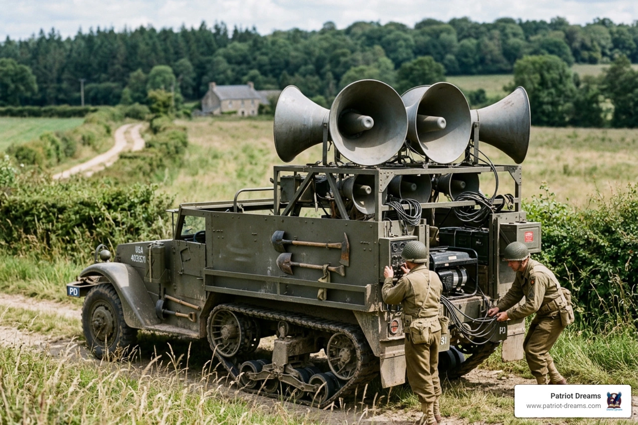A sonic deception truck with massive speakers used by the Ghost Army