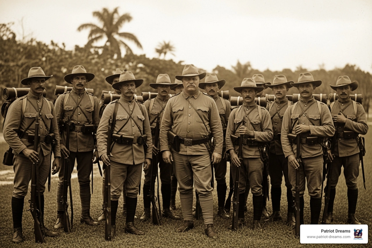 The Rough Riders posing with Theodore Roosevelt after the Battle of San Juan Hill The Rough Riders posing with Theodore Roosevelt after the Battle of San Juan Hill