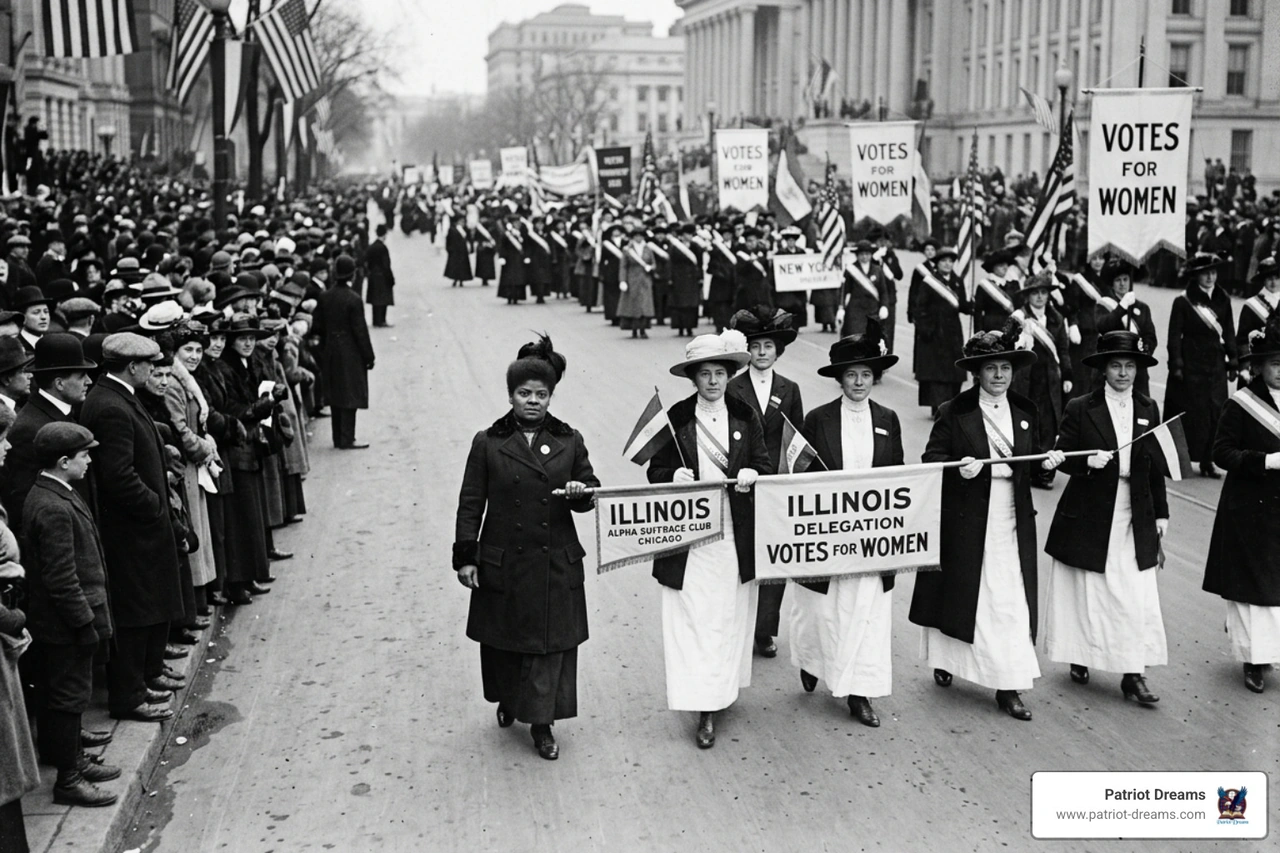 Historical photo of the 1913 Women's Suffrage Procession with Ida B. Wells in the Illinois delegation - Ida B Wells Historical photo of the 1913 Women's Suffrage Procession with Ida B. Wells in the Illinois delegation - Ida B Wells