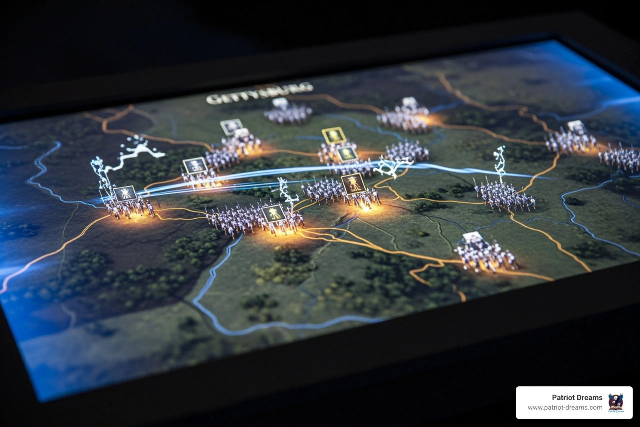 Close-up of digital map with glowing historic site