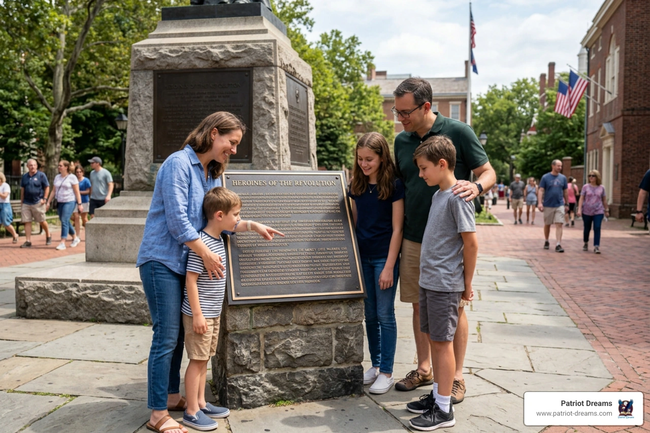 A modern family exploring historical monuments and learning about revolutionary women