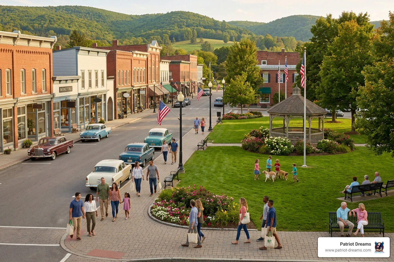 historic downtown street with independent shops and cozy cafes historic downtown street with independent shops and cozy cafes