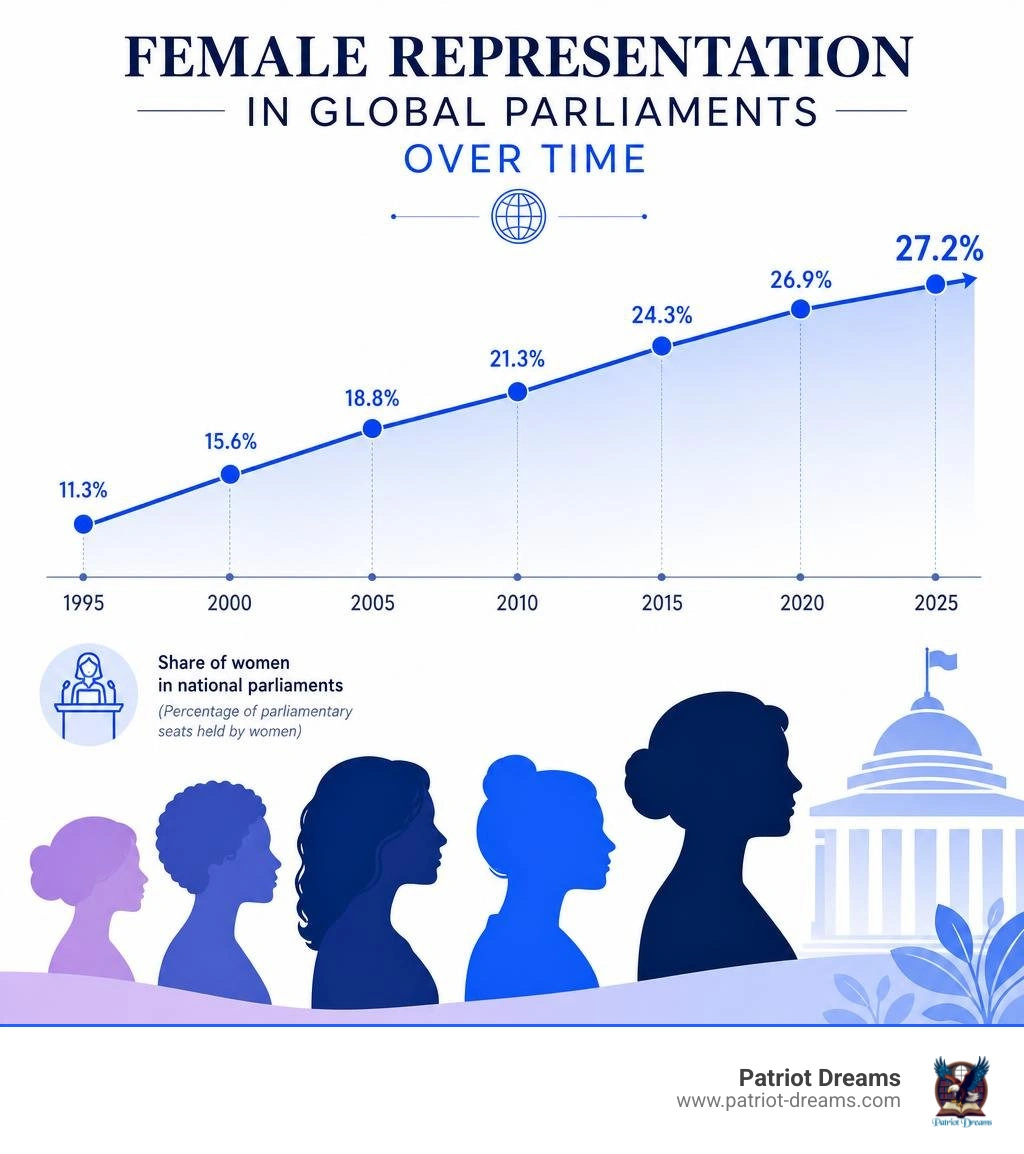 Comparison of female representation in global parliaments over time infographic Comparison of female representation in global parliaments over time infographic