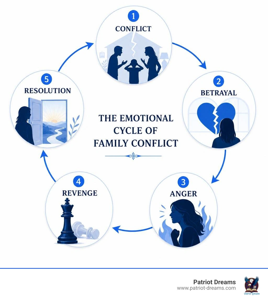 Infographic showing the emotional cycle of family conflict betrayal anger revenge and resolution infographic Infographic showing the emotional cycle of family conflict betrayal anger revenge and resolution infographic