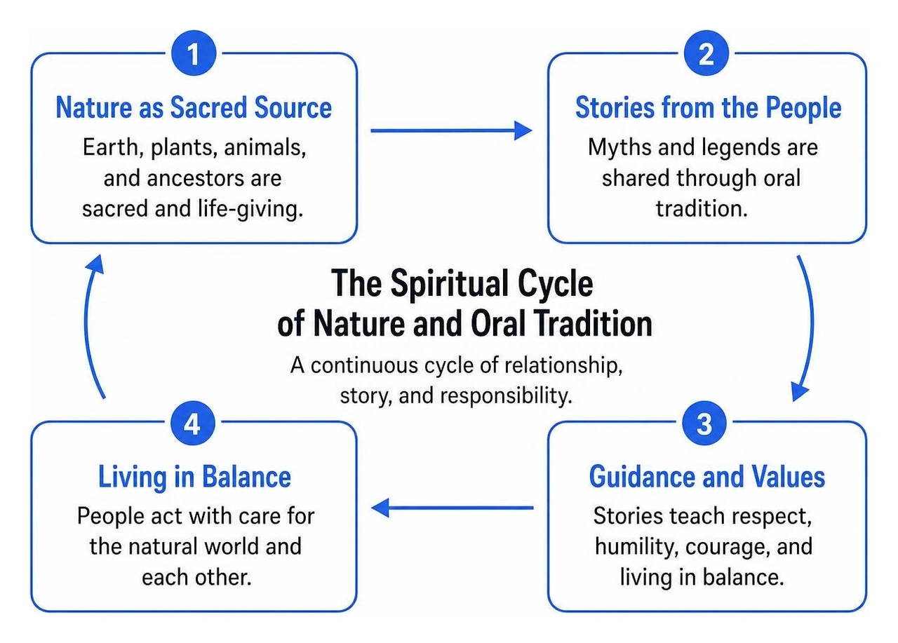 Flowchart showing the spiritual cycle of nature and oral tradition Flowchart showing the spiritual cycle of nature and oral tradition