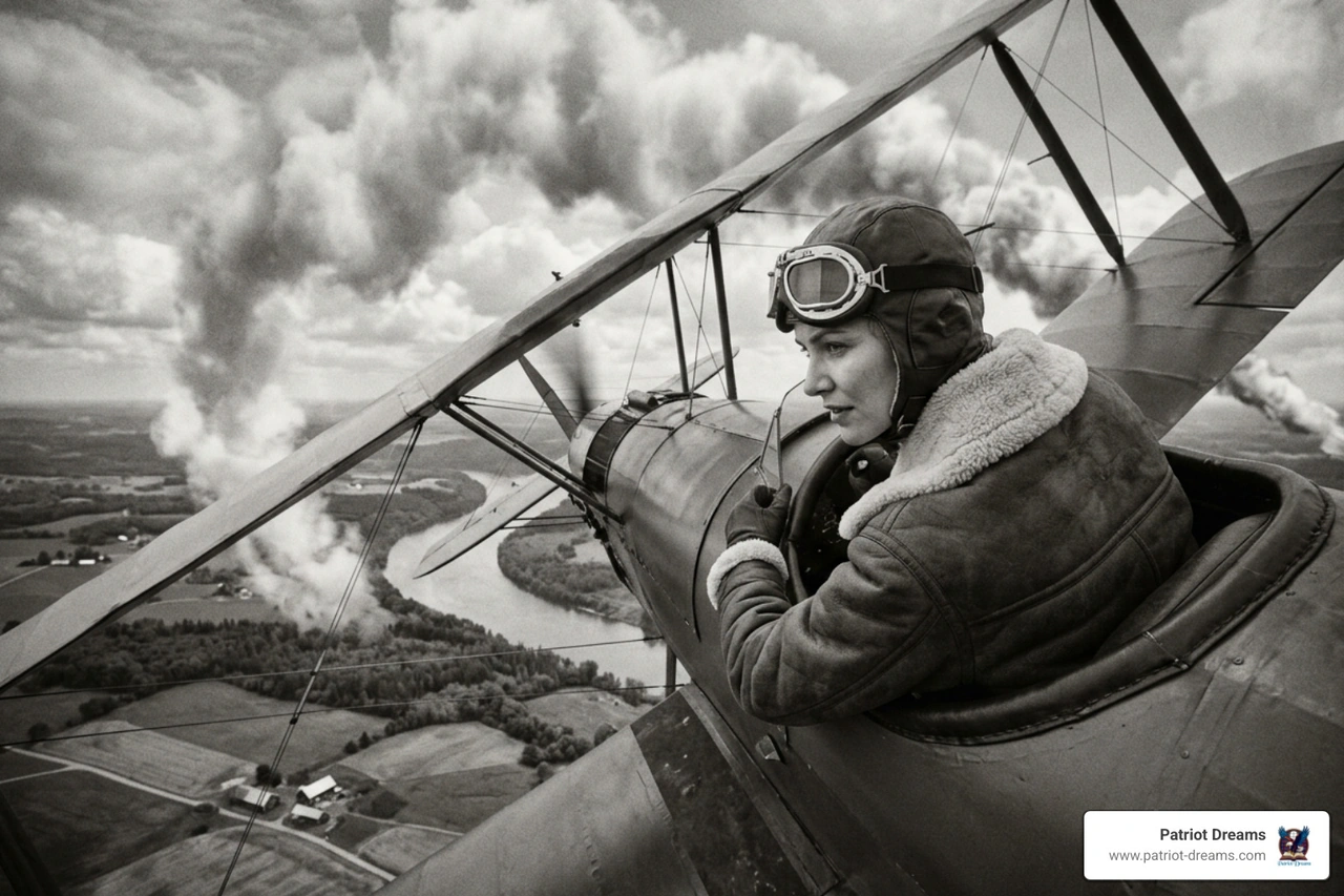 Queen Bess performing aerial stunts in a biplane