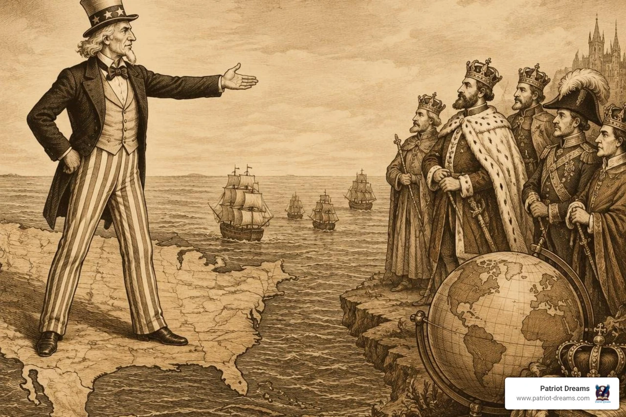Historical political cartoon depicting hemispheric diplomacy Historical political cartoon depicting hemispheric diplomacy