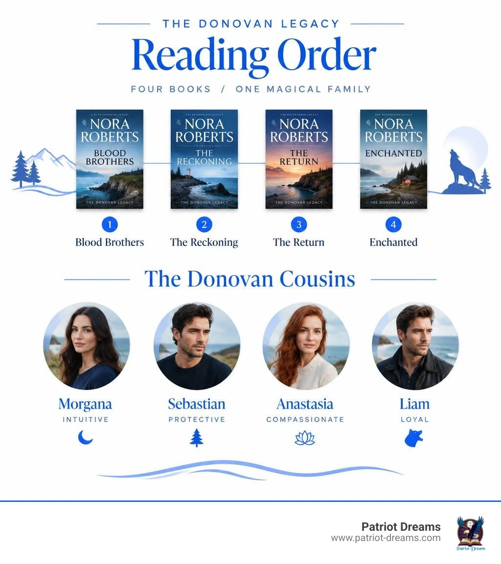 Donovan Legacy reading order and the Donovan cousins: Morgana, Sebastian, Anastasia, and Liam infographic Donovan Legacy reading order and the Donovan cousins: Morgana, Sebastian, Anastasia, and Liam infographic