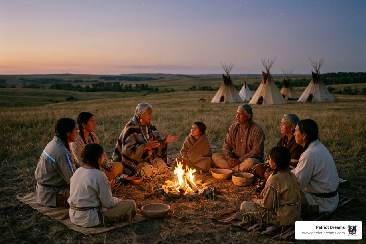 traditional Indigenous storytelling circle on the Great Plains