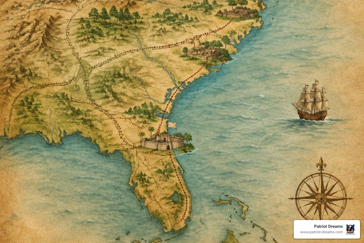 digital map highlighting early colonial settlements and historical trails