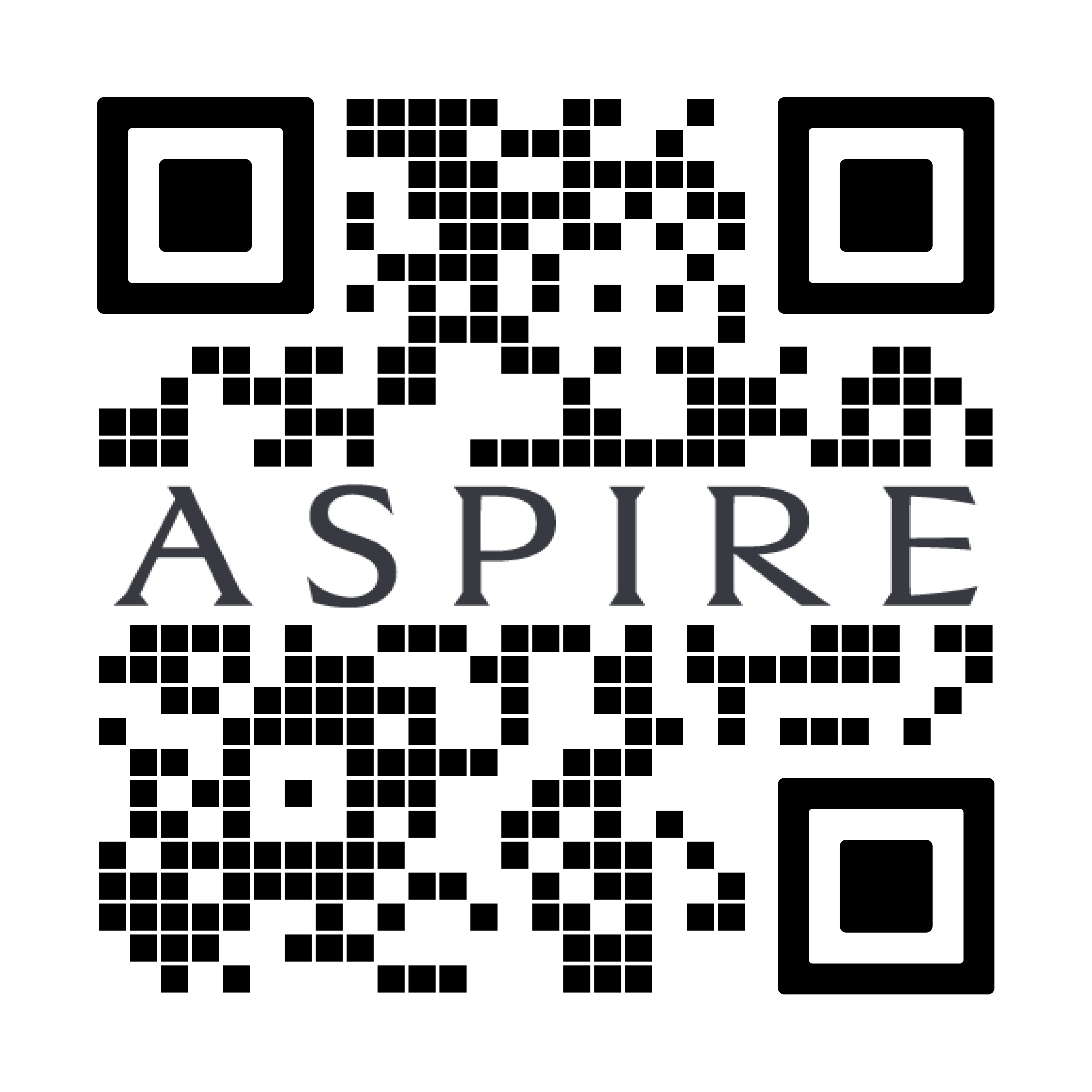 QR code with the word ASPIRE integrated in the center.