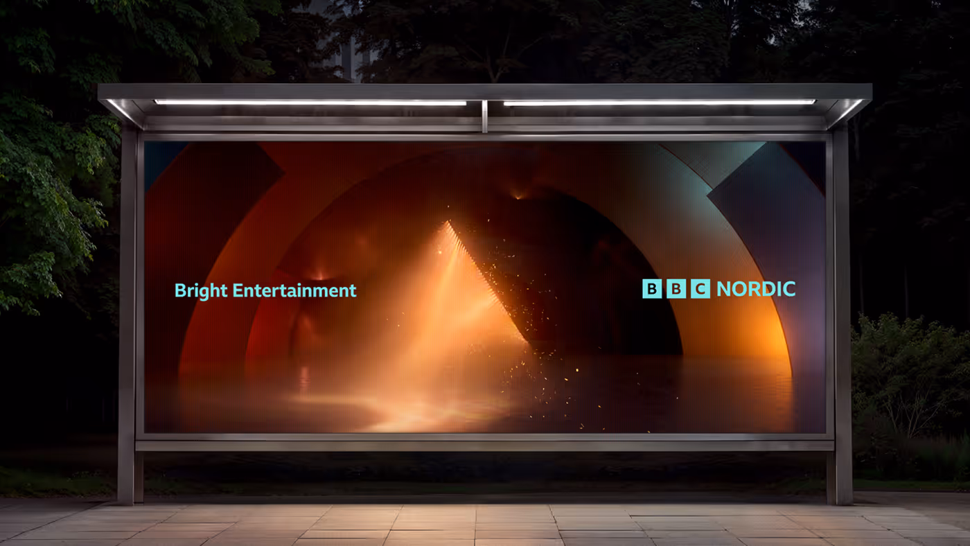 A billboard with slogan 'Bright Entertainment' for BBC Nordic 