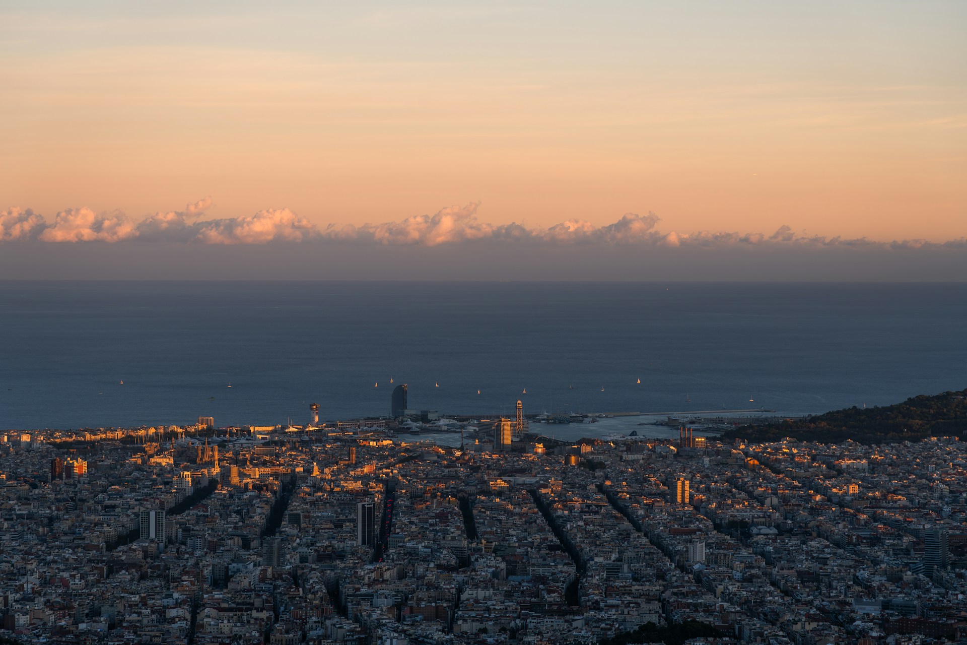 Barcelona coastline at sunrise, Spain