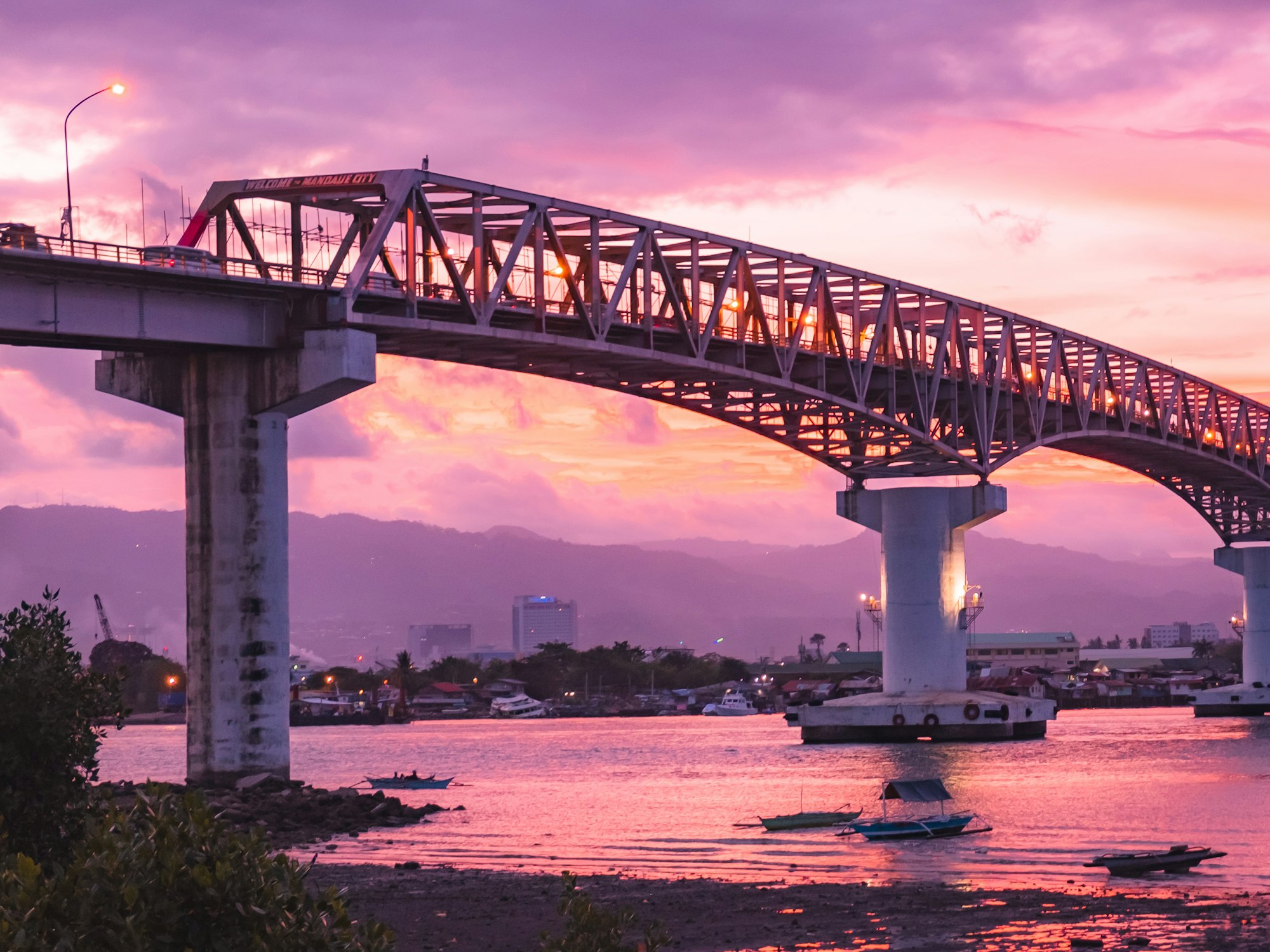 The bridge linking Mactan Island to Cebu City at sunset