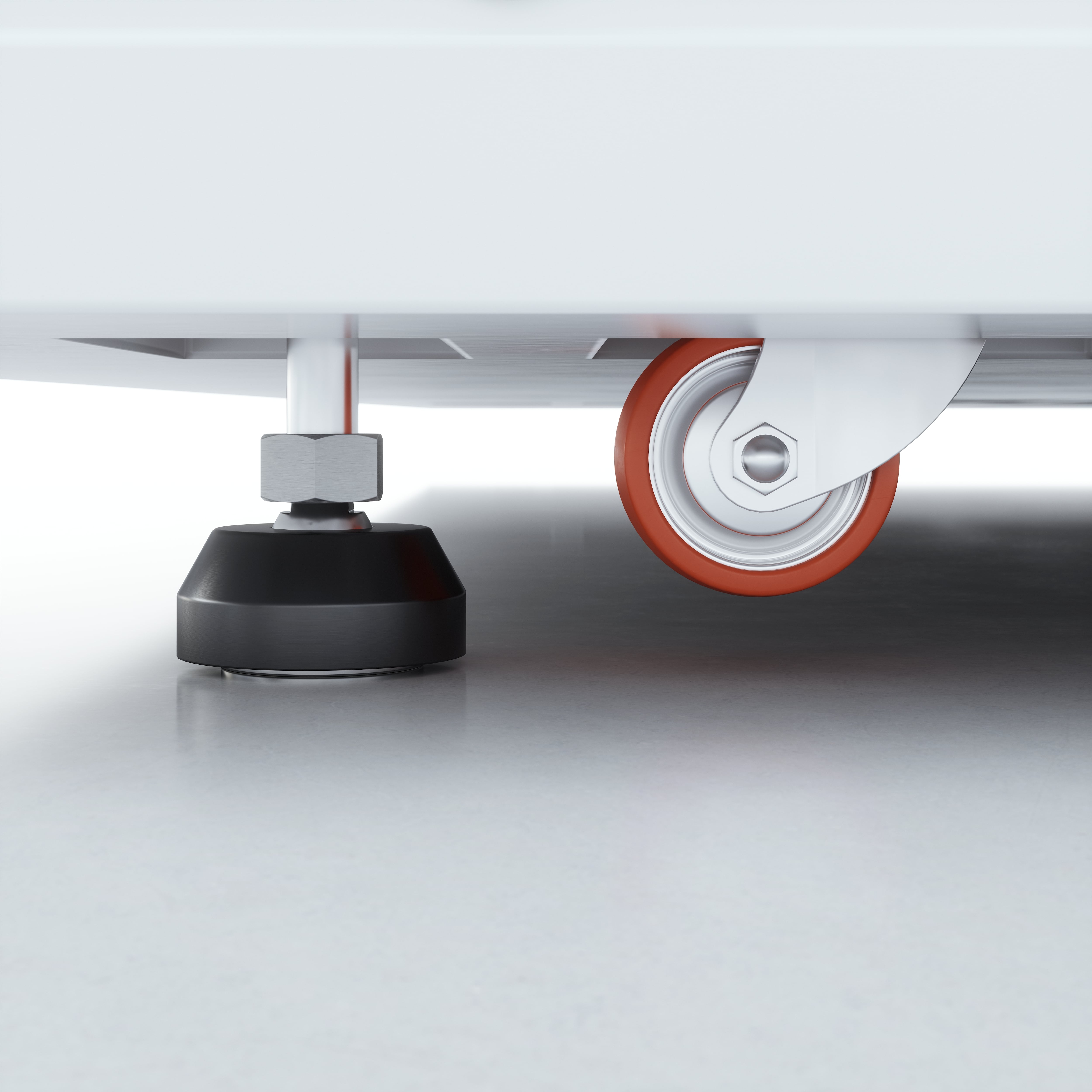 Kit de déplacement composé de patins et de roulettes robustes pour repositionner votre cabine acoustique en toute simplicité.