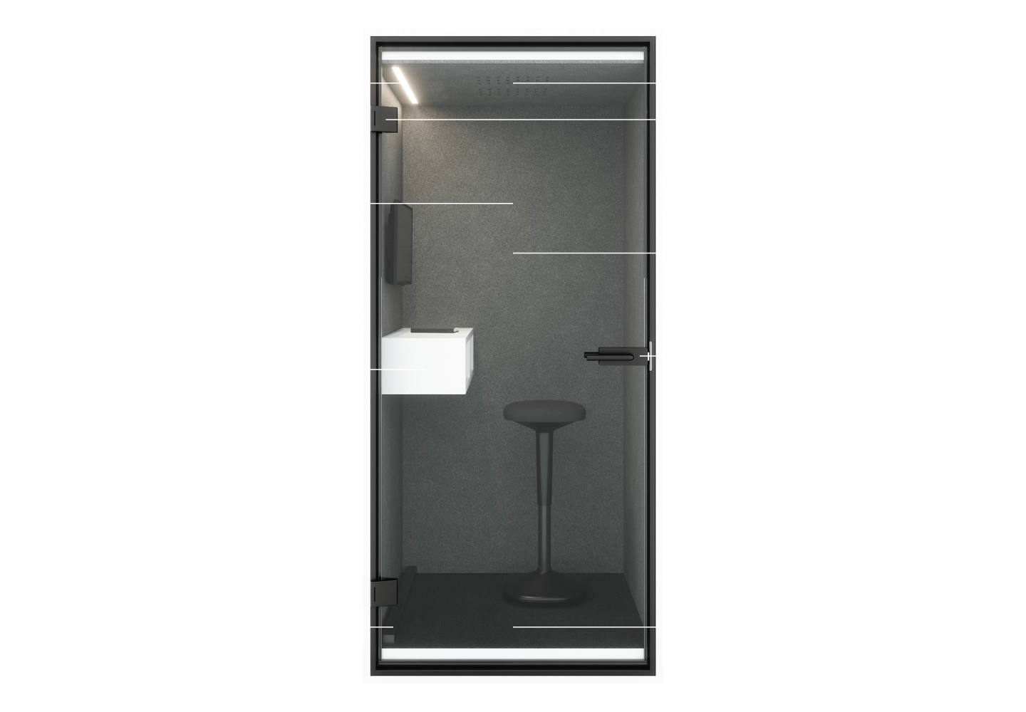 Opis elementów białej budki akustycznej Poddie Phone.