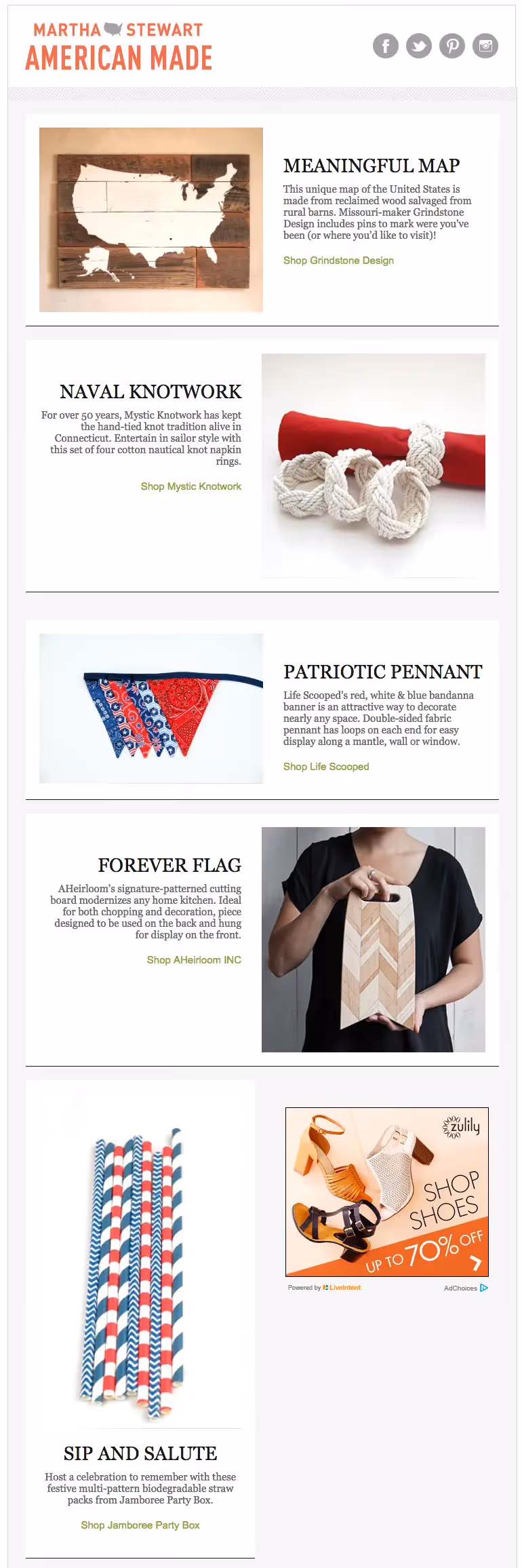 Martha Stewart American made 4th of July email design
