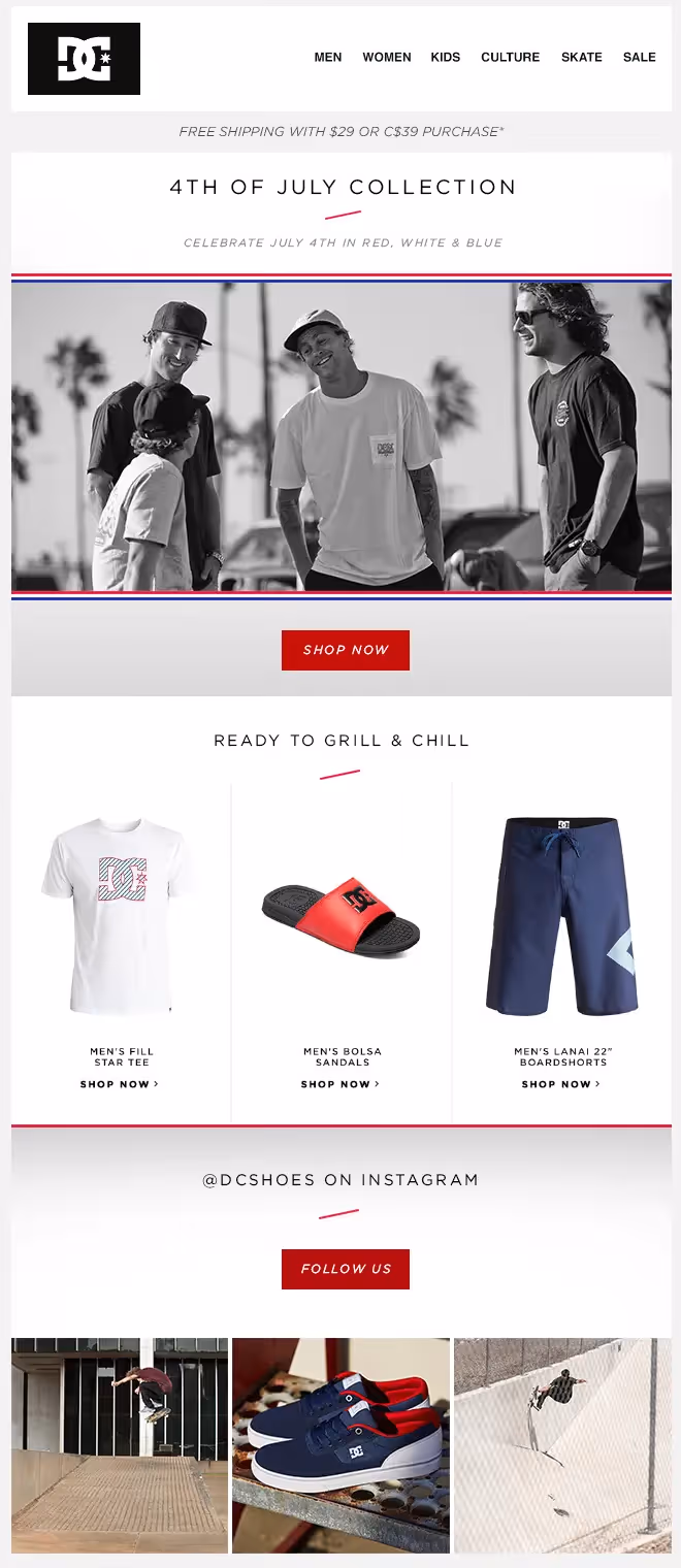 DC Shoes 4th of July email design