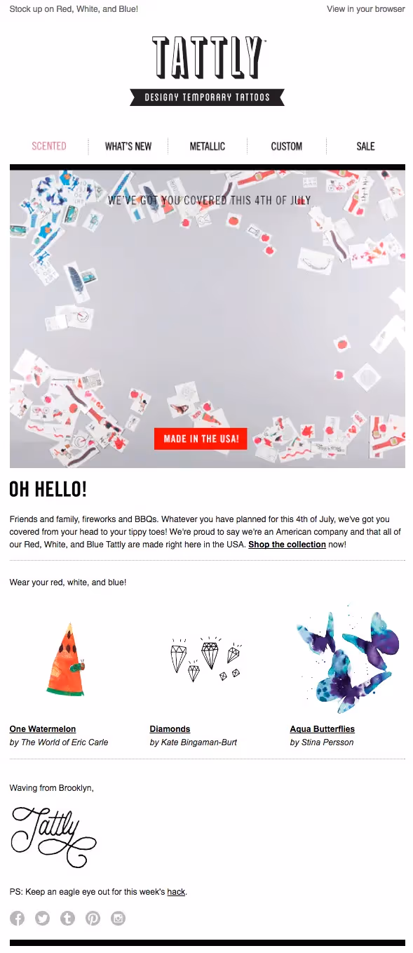 Tattly 4th of July email design