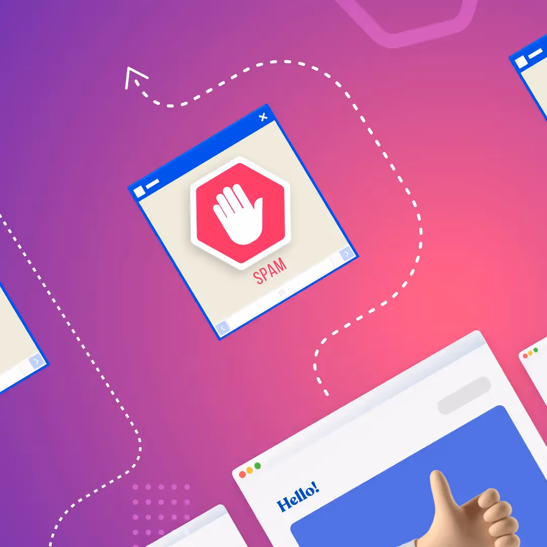 Illustration of email windows with one marked spam and others approved, symbolizing tips to avoid email spam filters.